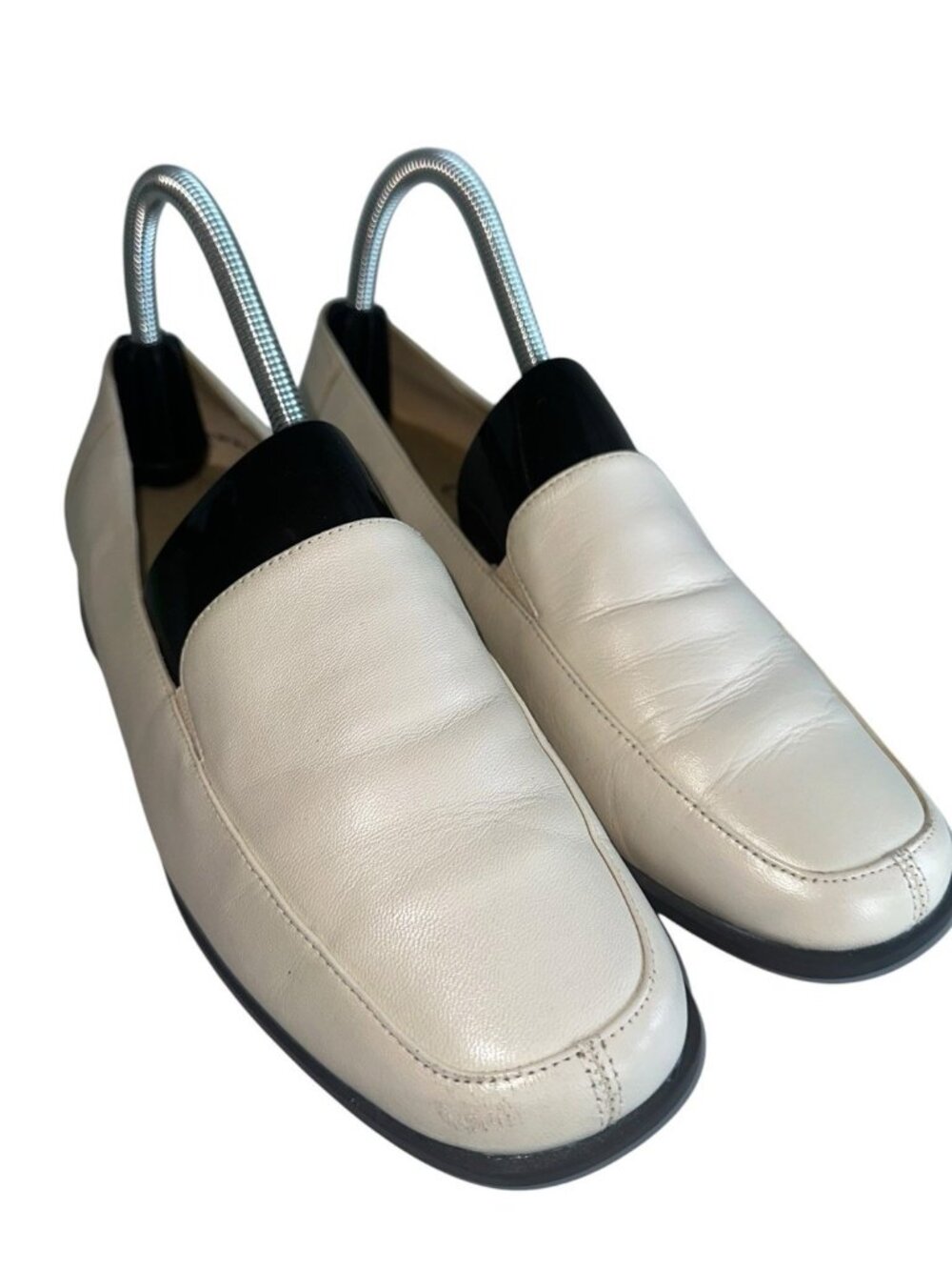 Cobbie Cuddlers Shoes Womens 8 W Slip On Loafer Cream Leather Wedge Square Toe